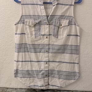 Striped Sleeveless Button-Up Top